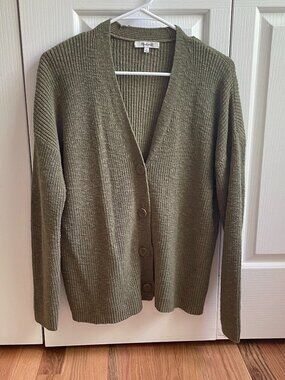 Madewell V-Neck Button-Front Long Cardigan Green Sweater